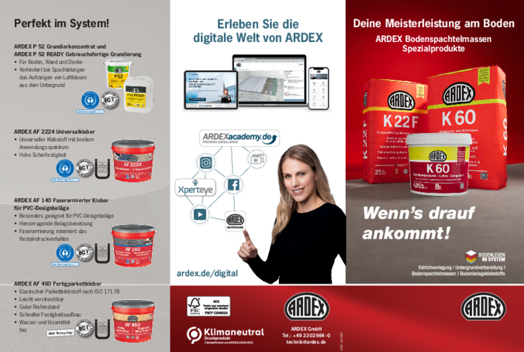 Ardex: Bodenspachtelmassentechnisches Merkblatt – HVVI
